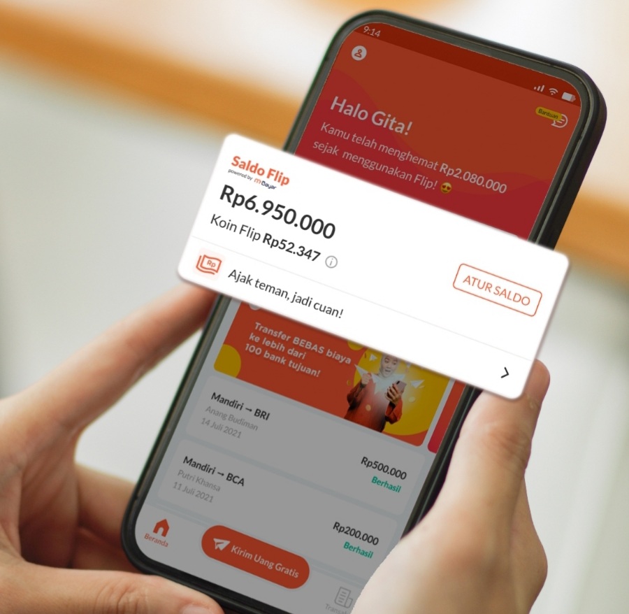 Dengan Saldo Flip, para pelanggan dapat transfer uang secara langsung