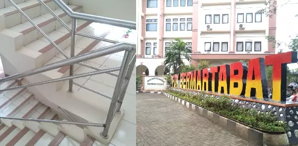 Duh...! Pagar Tangga di Fakultas Dakwah dan Komunikasi UIN Alauddin Makassar Banyak yang Rusak
