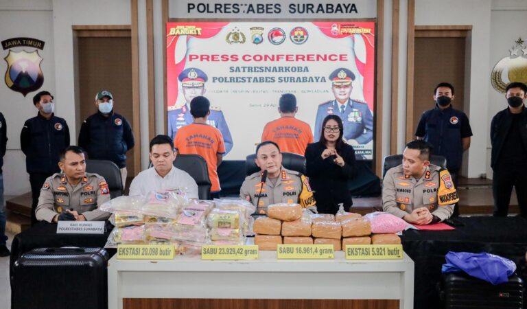 Polisi Amankan 40,8 Kg Sabu dan 26.019 Butir Ekstasi di Surabaya