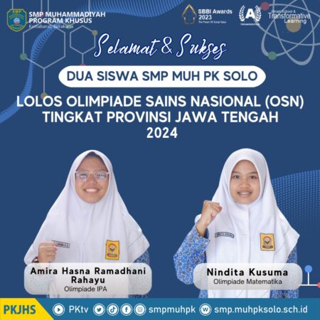 Amira dan Nindita, Siswa SMP Muhammadiyah PK Wakili Surakarta di OSN Provinsi